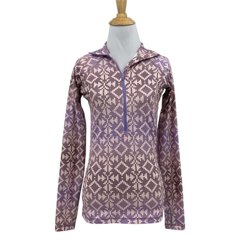 Nike Pro Shirt Womens S Small Purple Pink HyperWarm Dri Fit 1/2 Zip Geometric